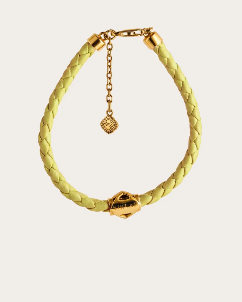 Bracciale Unisex Siklah in cordino colore giallo con nodi in oro giallo