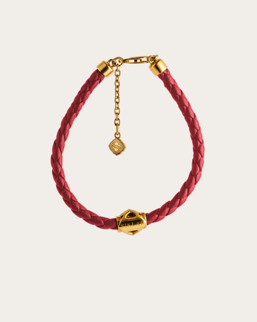 Bracciale Unisex Siklah in cordino colore rosso con nodi in oro giallo